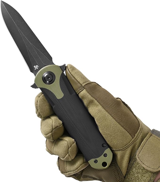 Sitivien ST158 Folding Pocket KnifeTitanium Plating Black Stonewashed DC53 Steel Blade with G10 Handle Chinese Zodiac Series EDC Tool Knife for Outdoor CampingHikingHuntingFishing(Black+Green) …