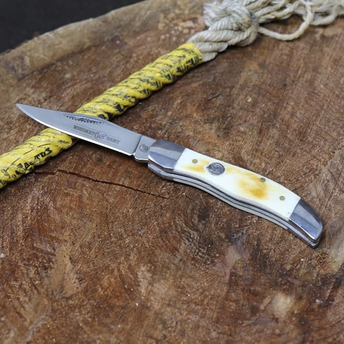 WHISKEY BENT HAT CO. Mini Hunter Folding Pocket Knife 2.75 Closed Length 440C Stainless Steel Blade (Burnt Bone)