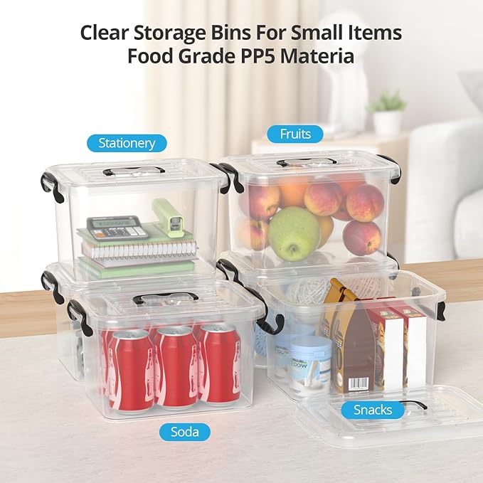 Plastic Storage Containers with Lids - 6 Pack 6 Quart Clear Storage Bins with Lids Stackable Storage Containers for Organizing Small Plastic Storage Box with Lid Black Handle and Latches
