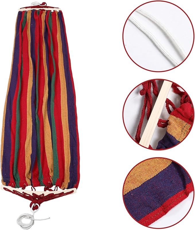 UKCOCO Heavy Duty Camping Hammock 200x80cm Thick Canvas Outdoor Tree Hanging Bed with Anti-tip Design Striped Pattern Single Hammock for Outdoor Rest and Travel