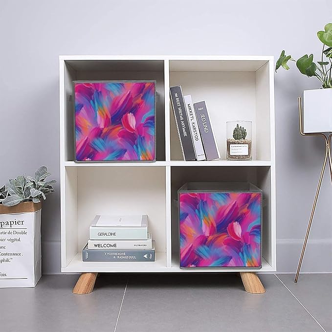 Practical Folding Storage Bins Purple Rainbow Sturdy Container for Wardrobe Kitchen Simplistic Storage Solution