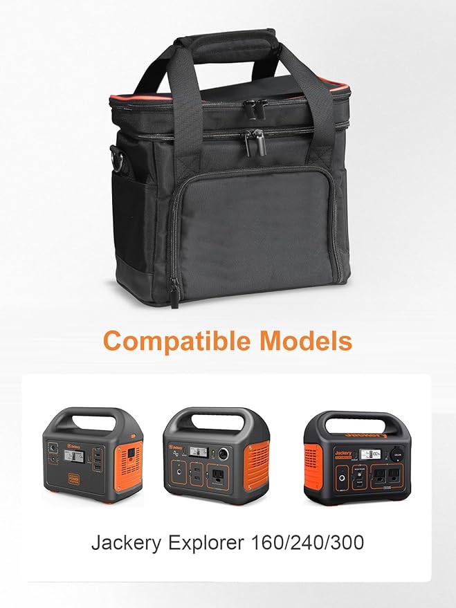 Carrying Case For Jackery Explorer 160/240/300 Portable Power Station BagWaterproof Fabric Multi-Layer StorageUpper Compartment For Storing Charging AccessoriesCharge By Opening The Front Pocket