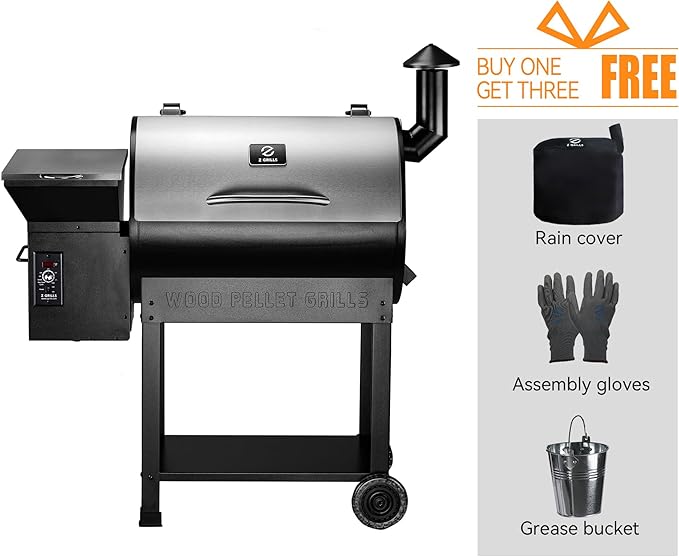 Z GRILLS Wood Pellet Smoker Grill 8 in 1 BBQ Grill with Auto Temperature Control 697 sq in Cooking Area for Backyard Patio and Outdoor Cooking 7002E Sliver