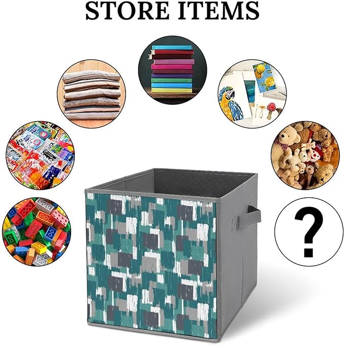 Collapsible Storage Cube with Handles Teal Grey Turquoise Space-Saving Foldable Organizer Bin for Bookshelf Cabinet Perfect for Small Apartments &amp Dorms