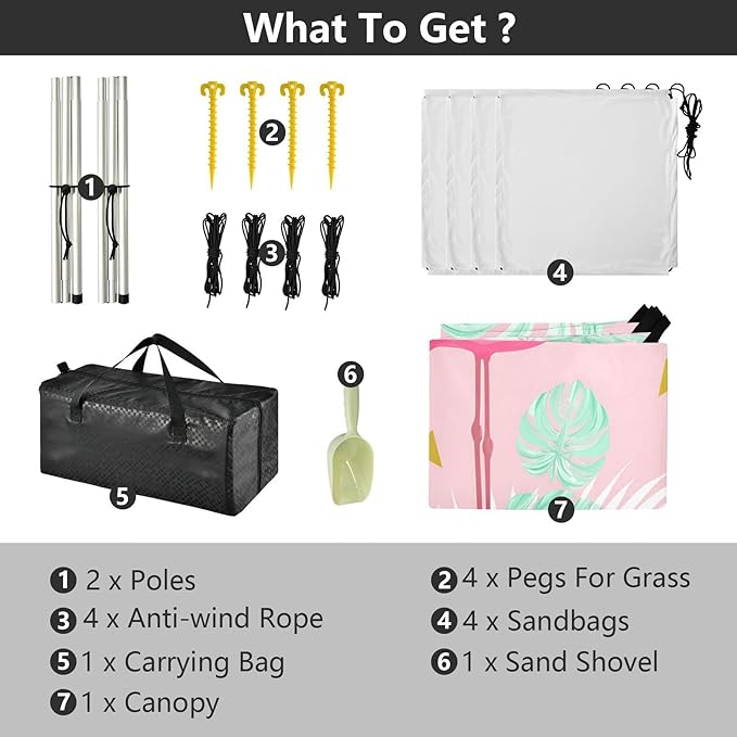 Beach Canopy with Windproof Ropes &amp Sandbags Beach Tent Sun Shade Sun Shelter for Camping Trips Fishing Backyard Fun or Picnics Flamingos