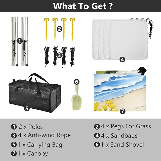 Beach Canopy with Windproof Ropes &amp Sandbags Beach Tent Sun Shade Sun Shelter for Camping Trips Fishing Backyard Fun or Picnics Beach