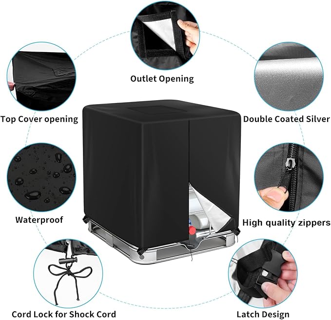 275 Gallon 600D IBC Tote Cover 1000L Zipper Outdoor Water Tank Protective Cover Black