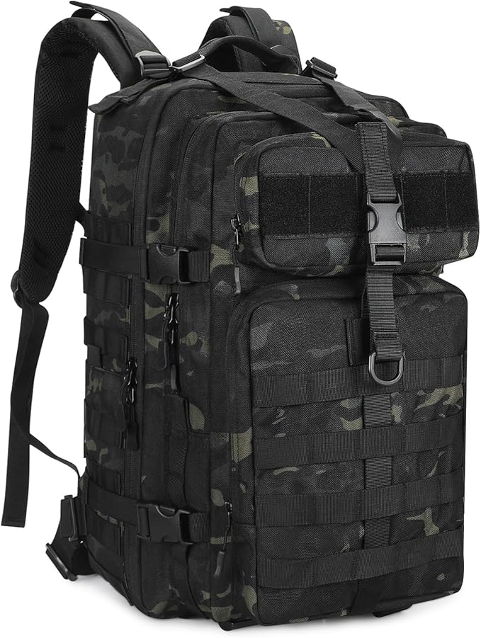 HUNTVP 1000D Tactical Backpack 45L Military MOLLE Backpack Assault Pack Army Camping Hiking Rucksack Outdoor Backpack (Black CP)