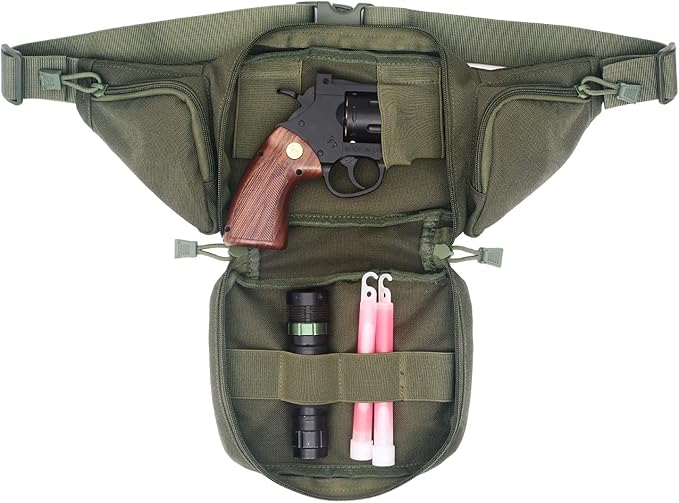 Concealed Pistol Bag Multipurpose Nylon Tactical Handgun Case Fanny Pack Waist Bag Bumbag Chest Pack with Molle Webbing Loop (Army Green)