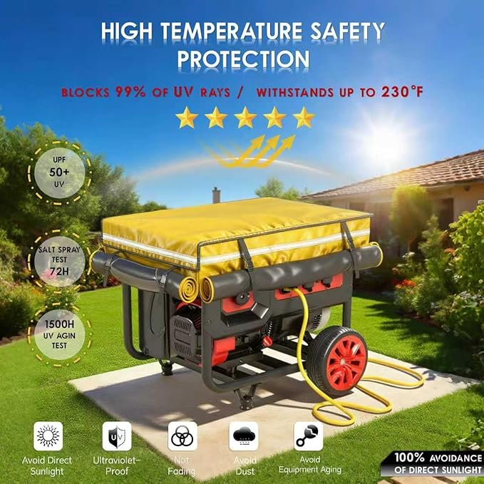 Generator Covers While Running Generator Covers Heavy-Duty Waterproof 32X24X24 inches Top Can Be Opened for Refueling for 3000W-10000W Frame Type Generators Yellow
