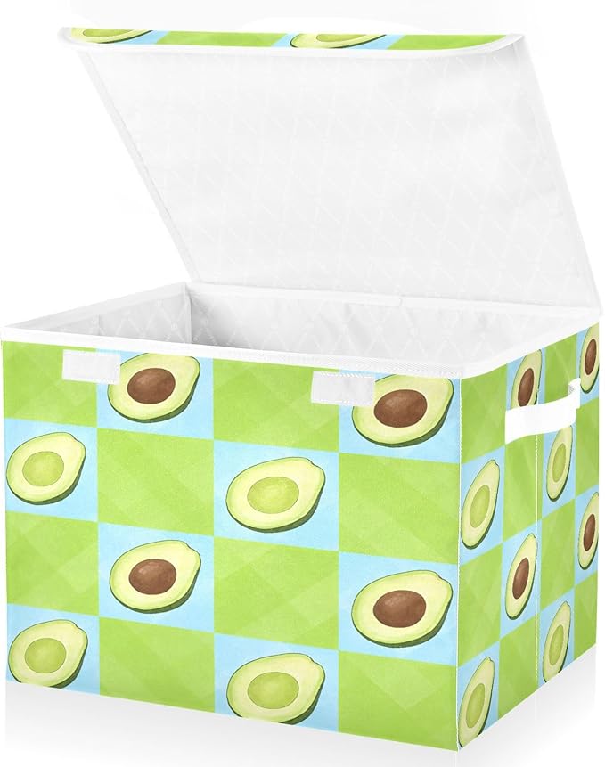 Storage Bins With Lid Stackable Fabric Closet Organizer Clothing Storage Large Boxes For Closet Shelves Bedroom Emerald Green Blue Checkered Avocado