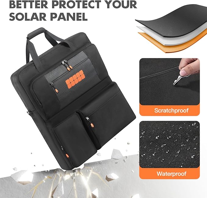 Solar Panel Carrying Case Compatible with Jackery SolarSaga 100W 200W / Anker 100W 200W / Ecoflow 110W 160W 220W / Renogy 100W 200W Storage Bag Suitable for Travel and Home Storage (Black+Orange)
