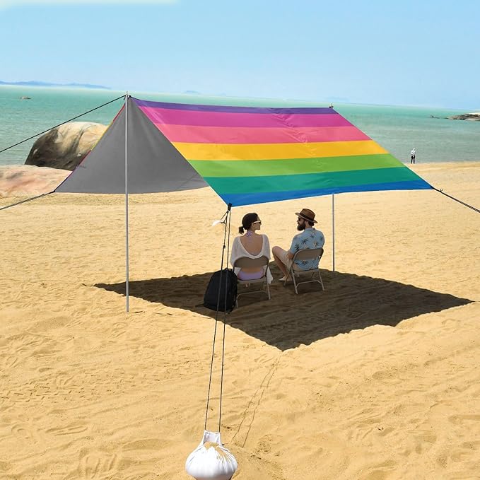 ALAZA Rainbow Stripes Beach Tent Sun Shelter Portable Canopy Sunshade for Outdoor Camping Picnics Backyard Fun 10x9 ft