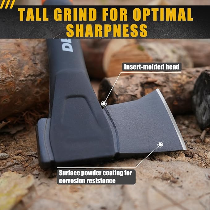 X17 Wood Splitting Axe 24” Camping Outdoor Hatchet for Wood Splitting and Kindling Forged Carbon Steel Heat Treated Hand Maul Tool Nylon Hollow Handle Shock Reduction Handle