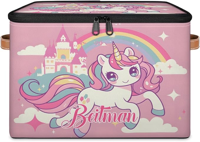 Storage-Bins with Lids Personalized Closet-Storage-Bins Under-Bed Stackable-Cubes-Box for Home Bedroom Rainbow Unicorn