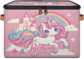 Storage-Bins with Lids Personalized Closet-Storage-Bins Under-Bed Stackable-Cubes-Box for Home Bedroom Rainbow Unicorn