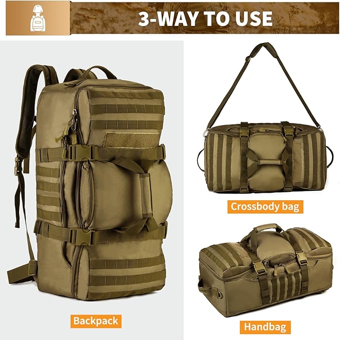 HUNTVP 60L Tactical Backpack Tactical Duffel Bag Military Travel Bag Outdoor Assault Pack Rucksack Bag | Gear Sport Outdoor Bag For Hunting Camping Trekking