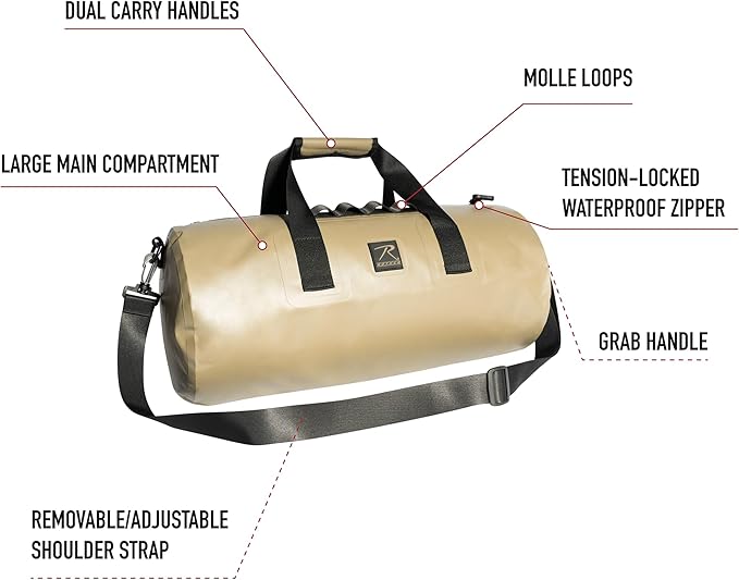 Rothco Waveguard Waterproof Duffle Bag – Dry Storage Duffel Hiking Boating Kayaking Canoeing Travel Beach Sack - Olive Drab