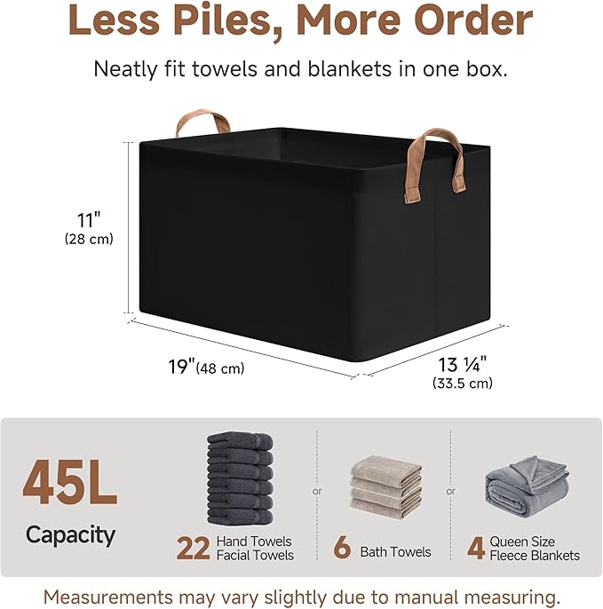 StorageWorks Storage Bins Fabric Storage Bins for Shelves Extra Large Storage Baskets with Metal Frame Closet Baskets and Bins with Handles Jumbo Black 2-Pack