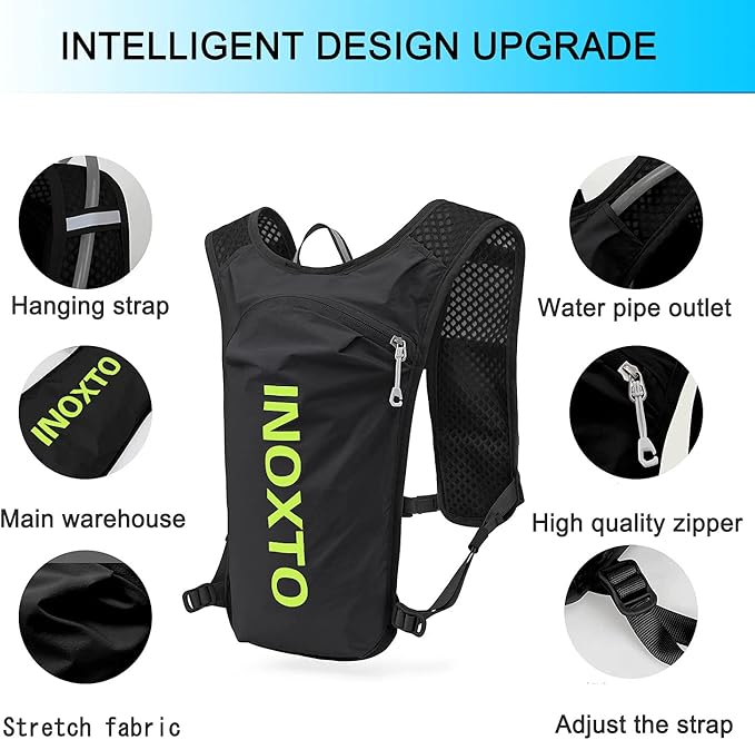 INOXTO Running Hydration Vest BackpackLightweight Insulated Pack with 1.5L Water Bladder Bag Daypack for Hiking Trail Running Cycling Race Marathon for Women Men
