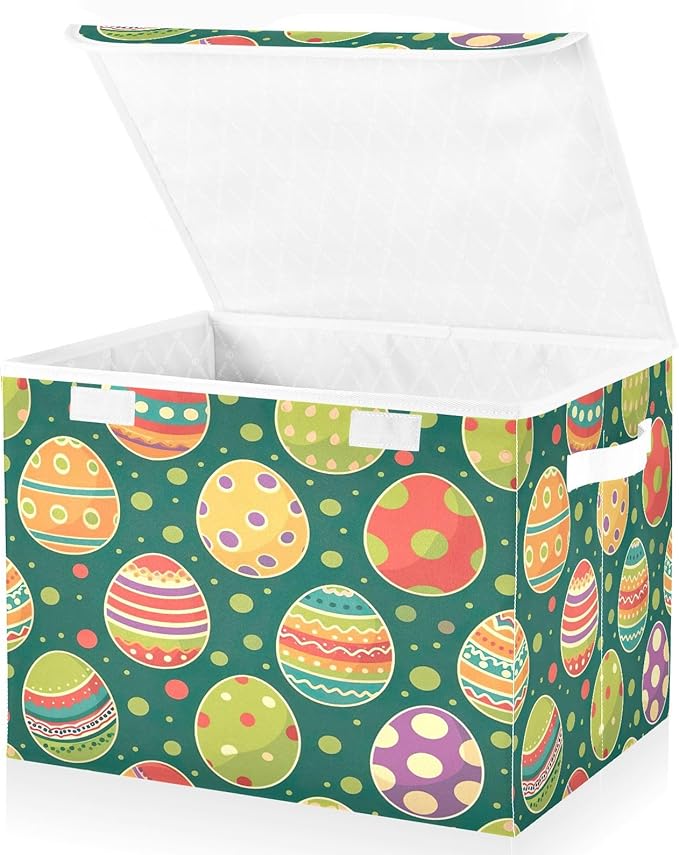 Christmas Storage Baskets with Lids Green Eggs Collapsible Bins Stackable Fabric Linen Baskets Closet Organizer Container 16.5x12.6x11.8