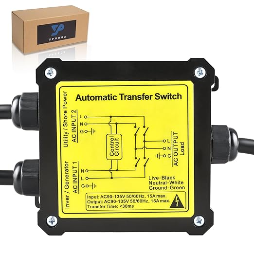 AC120V 15Amp Automatic Transfer Switch ATS Auto Transfer Switch with Core Wires and NEMA 5-15P