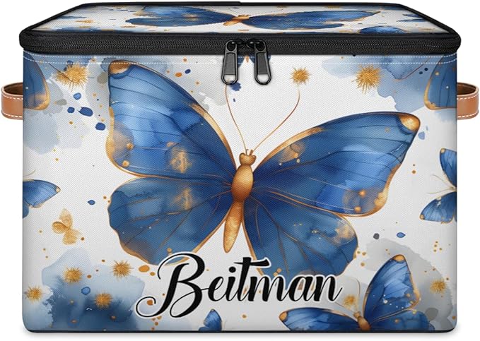 Storage-Bins with Lids Handle Customized Stackable-Storage-Bin for Kids-Boys-Girls-Toys Cube Collapsibl Basket Blue Butterflies