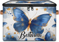 Storage-Bins with Lids Handle Customized Stackable-Storage-Bin for Kids-Boys-Girls-Toys Cube Collapsibl Basket Blue Butterflies