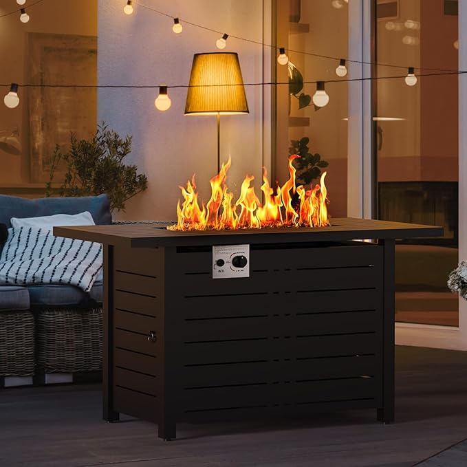ZAFRO 43Inch 2-in-1 Fire Pit Table &amp Firepit - Adjustable Flame Height 50000 BTU Smokeless &amp Windproof Design CSA Certified Durable Metal Frame Eco-Friendly Propane Heater for Garden/Patio