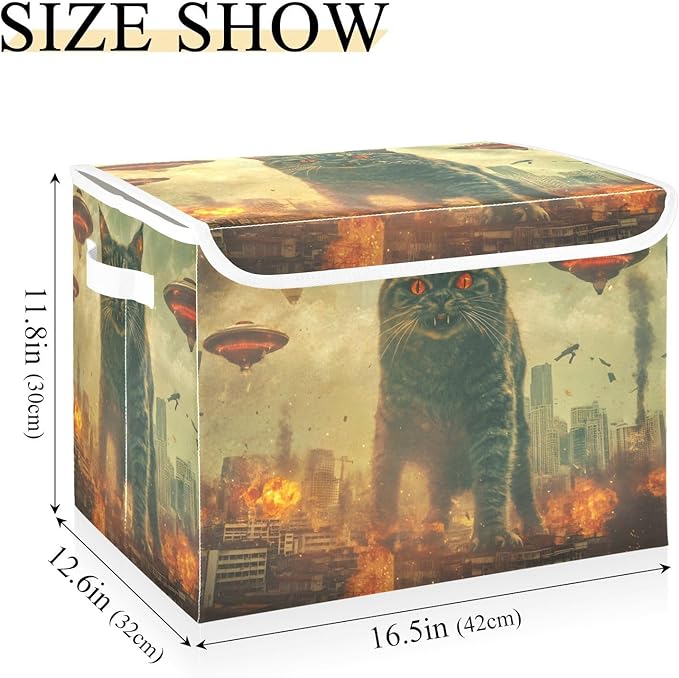 AIXIWAWA Lidded Storage Cube (Cat Monster) Fabric Foldable Closet Bins with Flip Lid and Handles Organizer Basket Container 16.5 x 12.6 x 11.8 IN