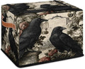 Halloween Skull Storage Bins with Lids Raven Flower Collapsible Cube Storage Basket with Leather Handle Foldable Storage Box with Lids for Organizing Home Closet
