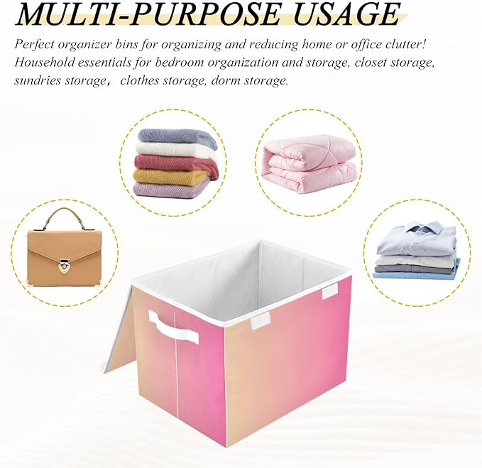 Peach Gradient Storage Bin with Lid Foldable Tote Storage Closet Storage Bins for Office Supplies Home Decor