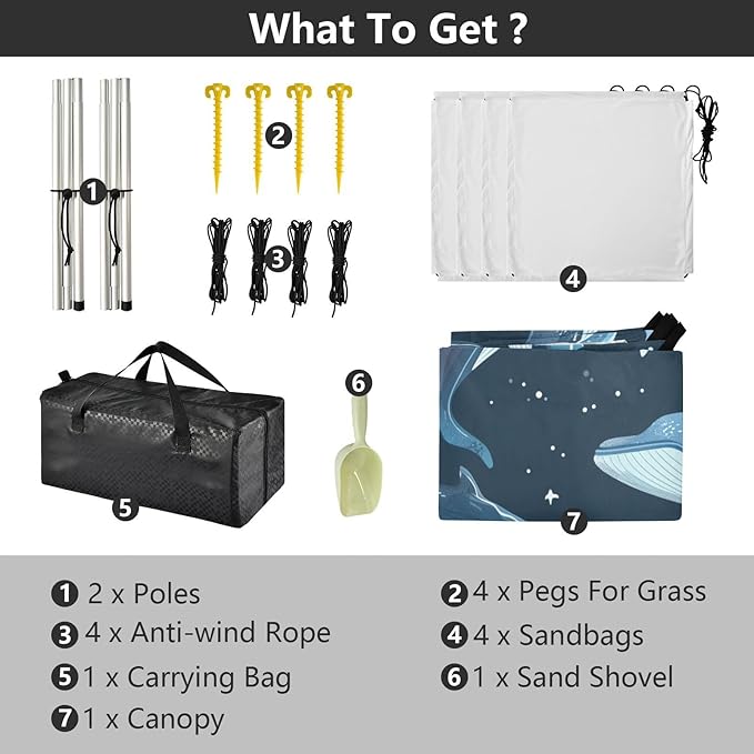ALAZA Whale Polka Dots Beach Tent Sun Shelter UPF50+ Protection Beach Shade Canopy w/ 4 Sandbags for Outdoor Camping Fishing Backyard Fun Picnic 10x9 ft