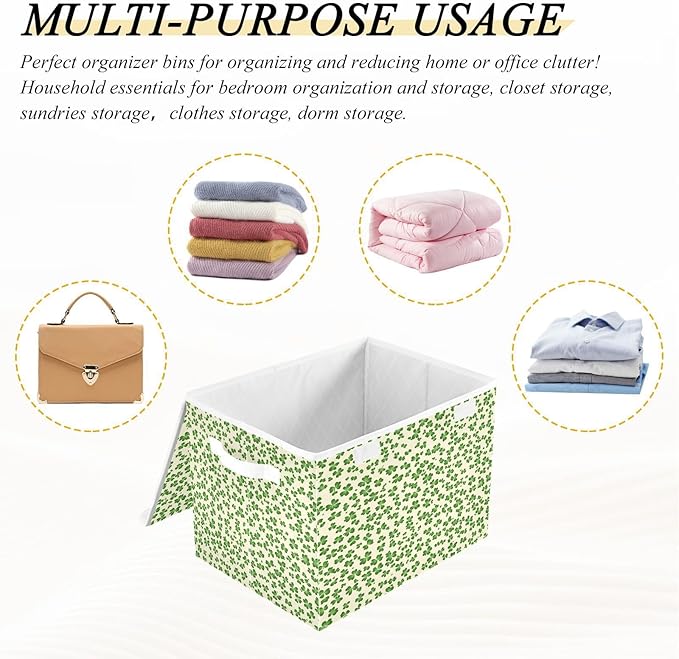 Cute Clover Fabric Storage Bins with Lids and HandleFoldable Storage Bins with LidsCloset Organizers for Clothes Storage Room Organization Office Storage Chest Organizer