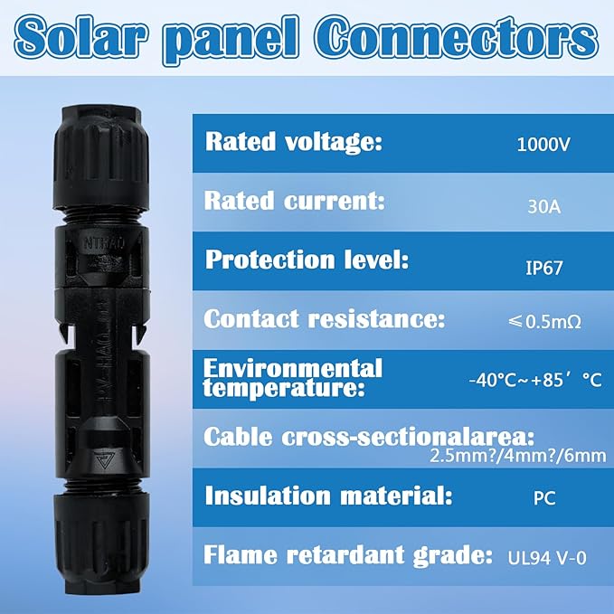 100PCS Solar Panel Connector IP67 1000V 30A Waterproof Connector Male Female with 2 Spanners 50 Pairs Multi-Contact Solar Connectors