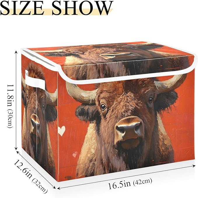 AIXIWAWA Lidded Storage Cube (Bison Heart) Fabric Foldable Closet Bins with Flip Lid and Handles Organizer Basket Container 16.5 x 12.6 x 11.8 IN