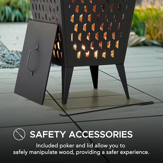 Sunjoy 18 in. Hartefeld Fire Pit Steel Outdoor Patio Fire Pit Wood Burning Backyard Firepit with PVC Cover and Fire Poker