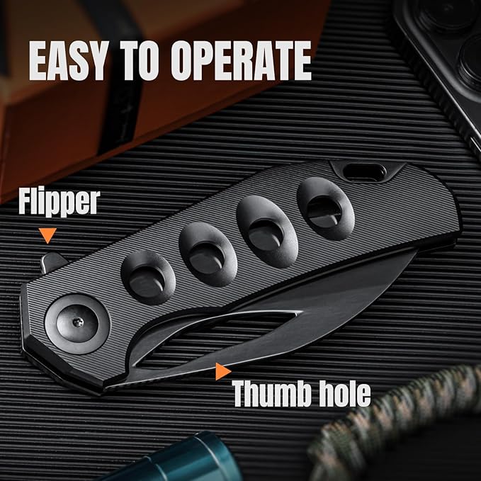 Kizer Hawk camping folding knives 3.4 M390 Sheepsfoot EDC Pocket Knife with Titanium Handle Thumb Hole Opener Liner Lock for Camping Hiking Fishing Ki4683A1