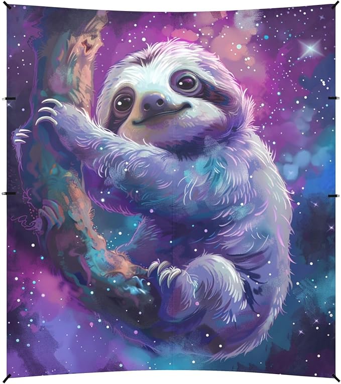 ALAZA Cute Sloth Cartoon Nebula Beach Tent Sun Shelter Portable Canopy Sunshade for Outdoor Camping Picnics Backyard Fun 10x9 ft