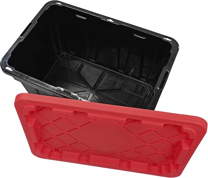 CX BLACK &amp YELLOW XTRA TALL 27-Gallon Heavy Duty Tough Storage Container &amp Snap-Tight Lid (28.5L x 19.4W x 15.2H) Weather-Resistant Design and Stackable Organization Tote [4 Pack]