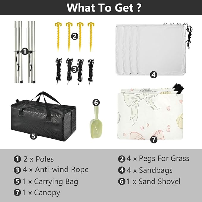xigua Bow Beach Tent Sun Shelter with Carrying Bag - Silver Coated Oxford Fabric Beach Canopy for Beach Camping Fishing - Includes Windproof Ropes Sandbags &amp Stakes