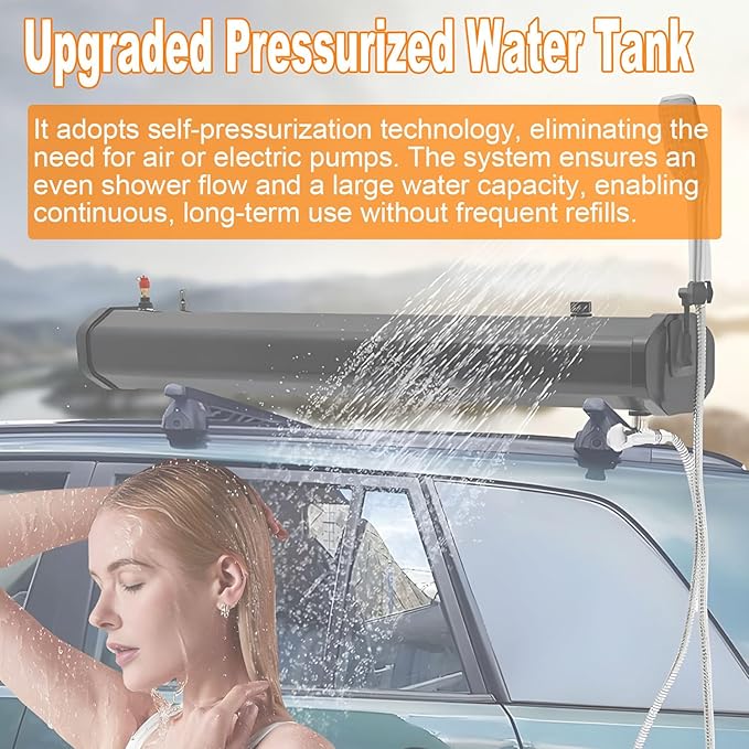 Upgraded Pressurized Water Tank for Camping ShowerRoad Shower Overland Water TankClean Travel Solar Large Capacityfor Hiking Car Wash Beach Vacation 30L/7.93Gal