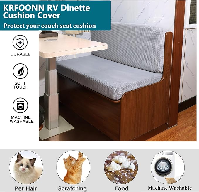 KRFOONN RV Dinette Cushion Covers Stretch Sofa Seat Slipcovers Replacement Camper Cushions Cover Washable Couch Cushion Slipcovers for RV Camper Car Bench(1 Backrest Cover &amp 1 Bench Cover Light G