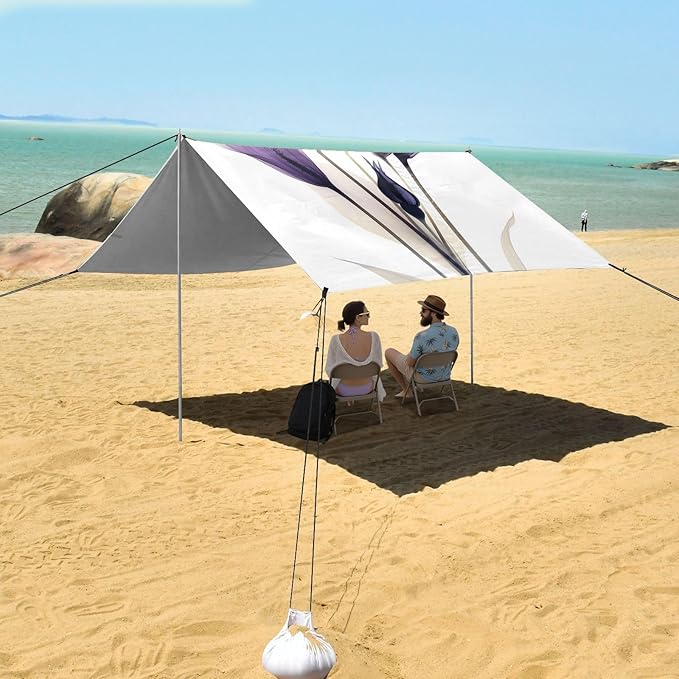 ALAZA Transparent Calla Lily Flowers Beach Tent Sun Shelter UPF50+ Protection Beach Shade Canopy w/ 4 Sandbags for Outdoor Camping Fishing Backyard Fun Picnic 10x9 ft
