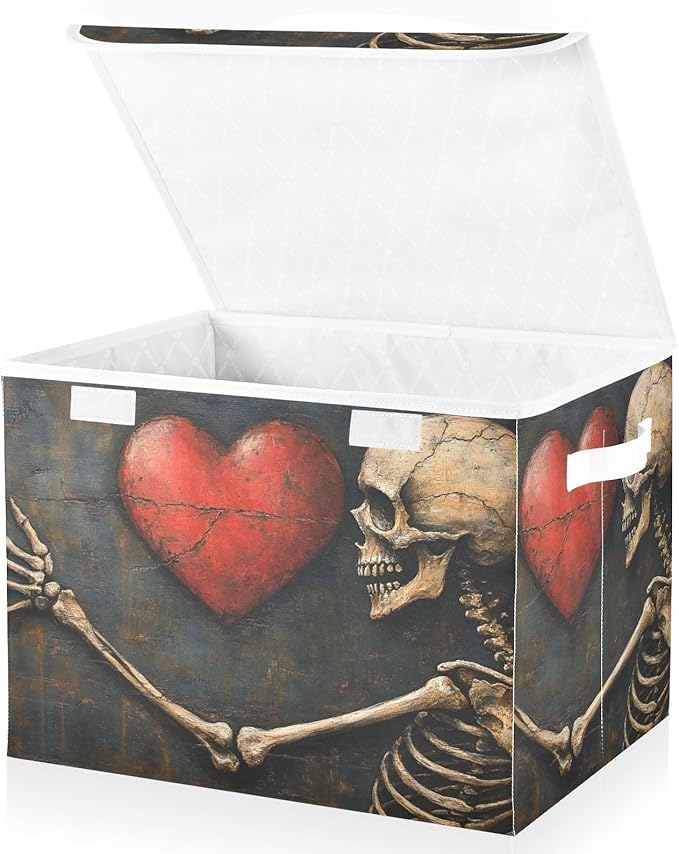 AIXIWAWA Lidded Storage Cube (Skull Love) Fabric Foldable Closet Bins with Flip Lid and Handles Organizer Basket Container 16.5 x 12.6 x 11.8 IN