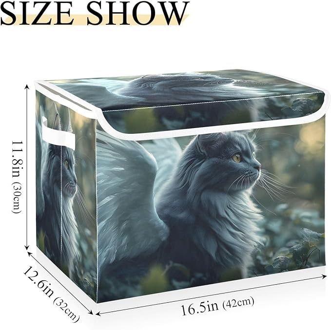AIXIWAWA Lidded Storage Cube (Cat with Wing) Fabric Foldable Closet Bins with Flip Lid and Handles Organizer Basket Container 16.5 x 12.6 x 11.8 IN