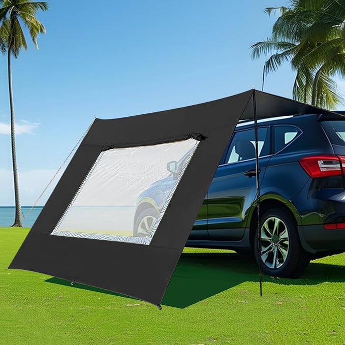 Car Awning – 48x28cm Oxford Mesh Black/Khaki Vehicle Shade Shelter Tailgate Canopy Cover Window Vent Screen | Ideal for SUV Travel RV Campsite Shade Backyard Outdoor Relaxing Truck Rest