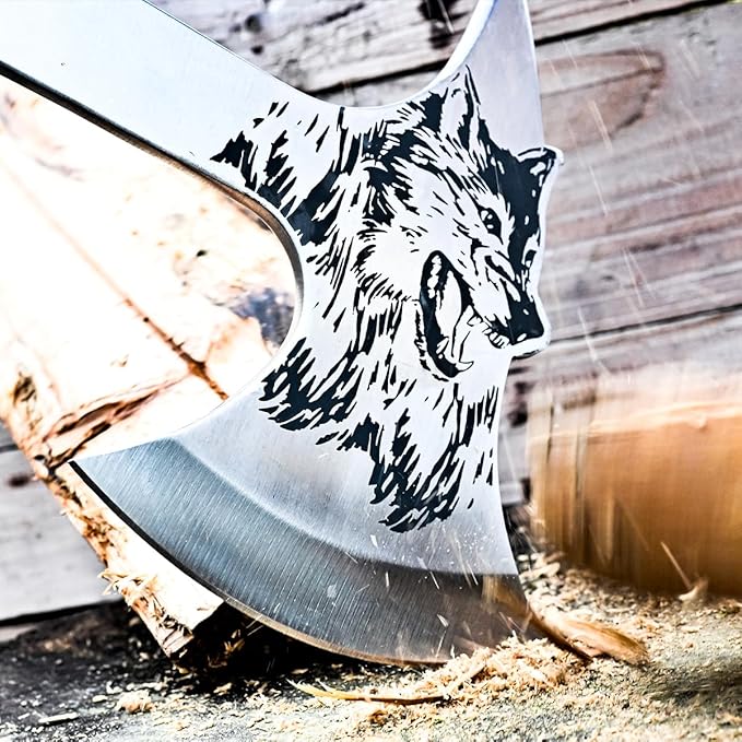 Camping Hatchet Overall 8.5in w/4in Blade Compact Camp Axe Stainless Steel Blade and Comfortable Wooden Grip Outdoor Hunting Survival Hiking Tactical Axe Tomahawk Sheath Included