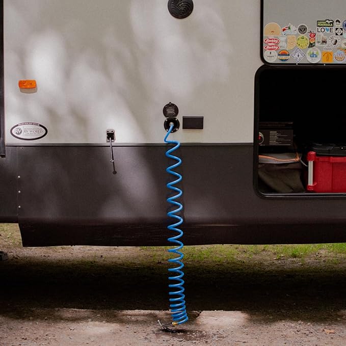 RecPro RV Exterior Shower Hose | 15' Blue Coiled Hose | Optional Flexible Quick Connect Sprayer | UV Resistant (No Sprayer)
