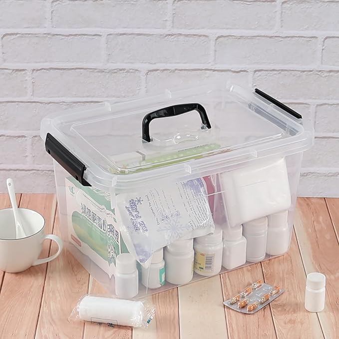 Kiddream 10.5 Quart Clear Storage Boxes Plastic Bins with Lids and Handles Set of 4